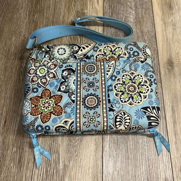Vera Bradley Tablet Quilted Book Computer Bag Hard Shell Case Java Blue Brown - Picture 8 of 9